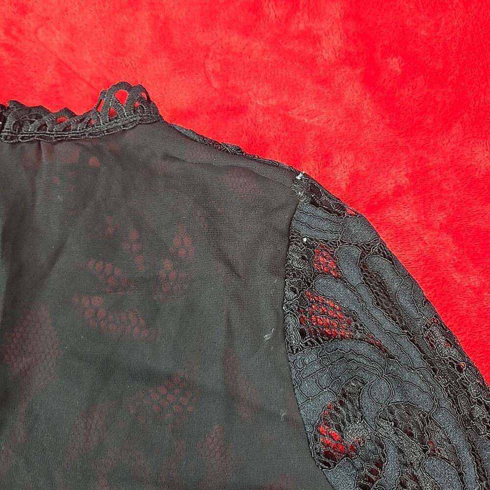 Peach Black Sheer Lace Blouse Floral Scalloped Trim Whimsigoth Coquette Size M - Picture 15 of 16